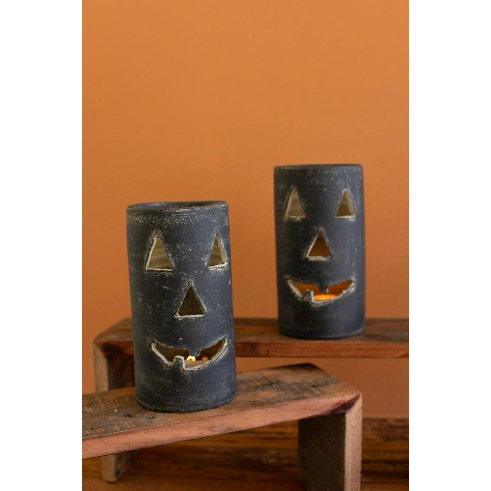 Tall Black Clay Jack-O-Lantern, Set of 6