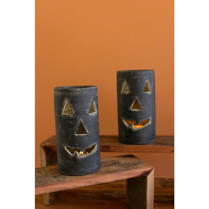 Tall Black Clay Jack-O-Lantern, Set of 6