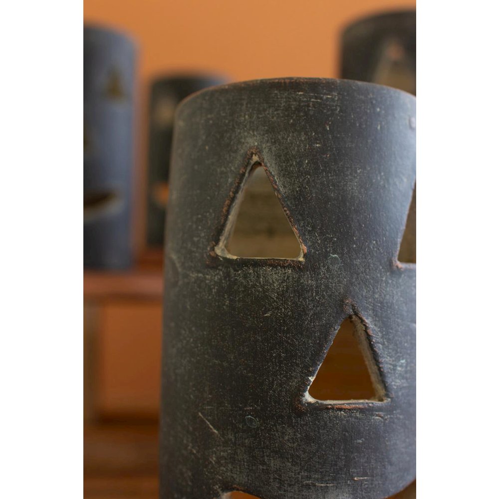 Tall Black Clay Jack-O-Lantern, Set of 6
