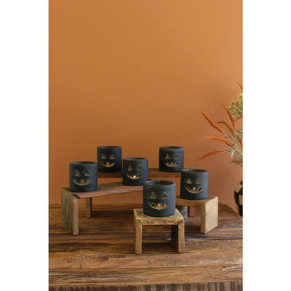 Short Black Clay Jack-O-Lantern