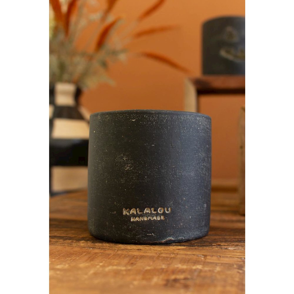 Short Black Clay Jack-O-Lantern