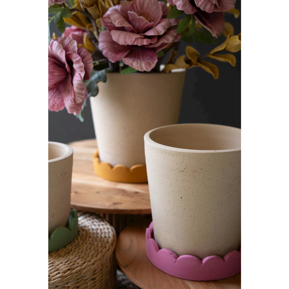 Set Of Three Scalloped Clay Planters