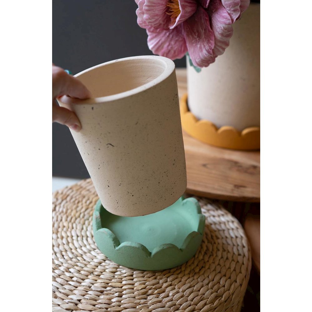 Set Of Three Scalloped Clay Planters