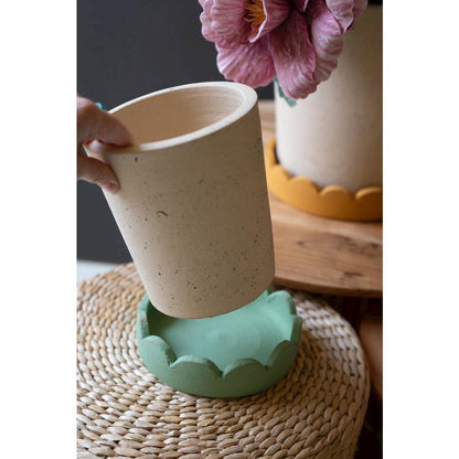 Set Of Three Scalloped Clay Planters