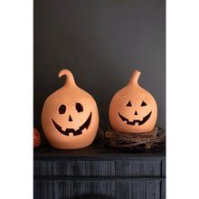 Set Of Two  Terracotta Clay Jack-O-Lanterns