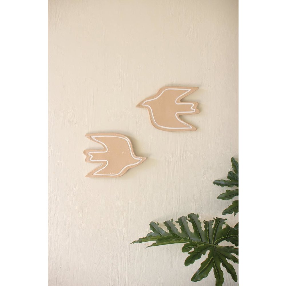 Set Of Two Clay Bird Wall Decor