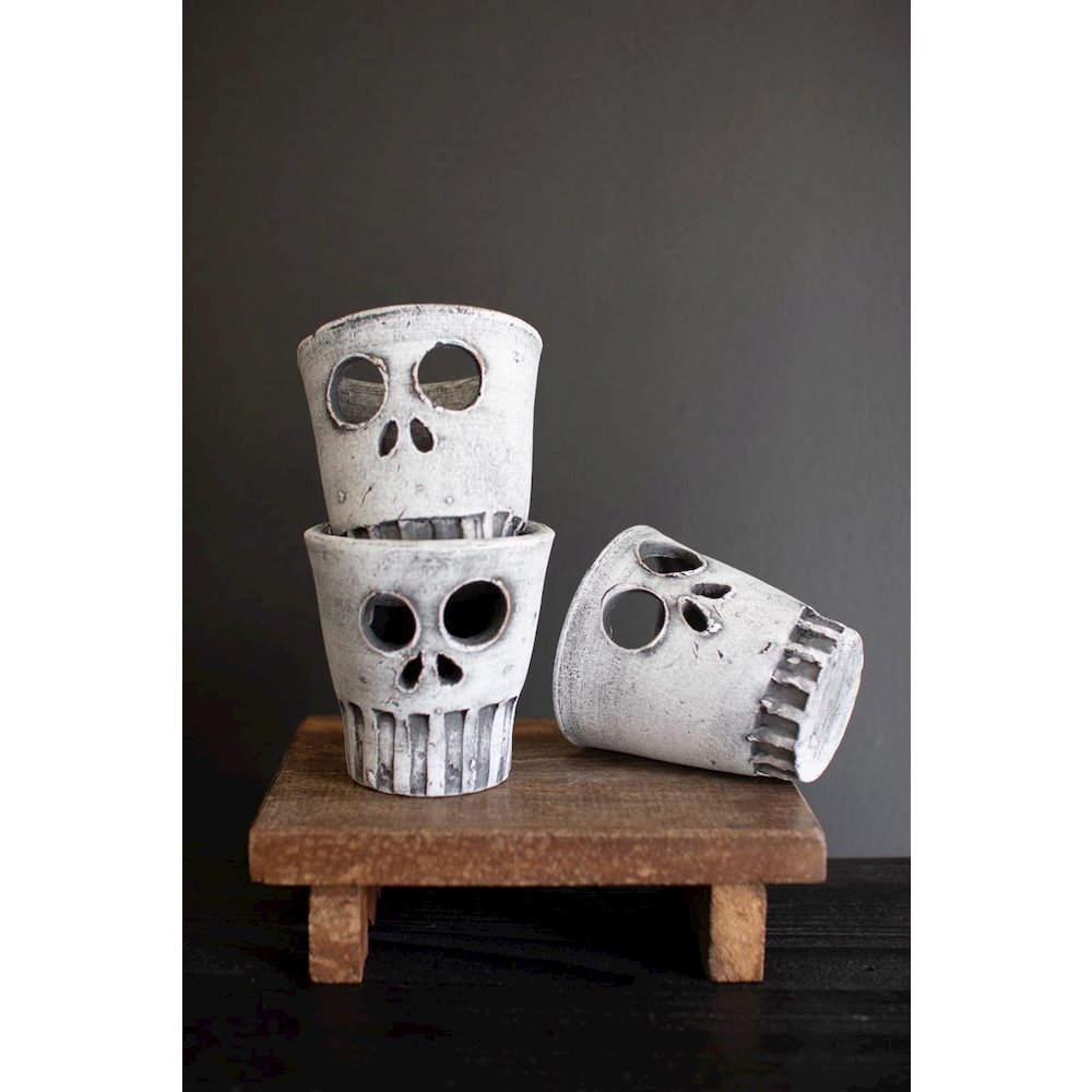 Set Of Three Halloween Skull Vases