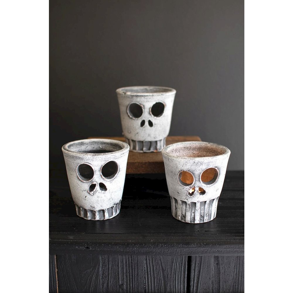 Set Of Three Halloween Skull Vases