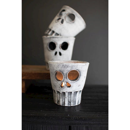 Set Of Three Halloween Skull Vases