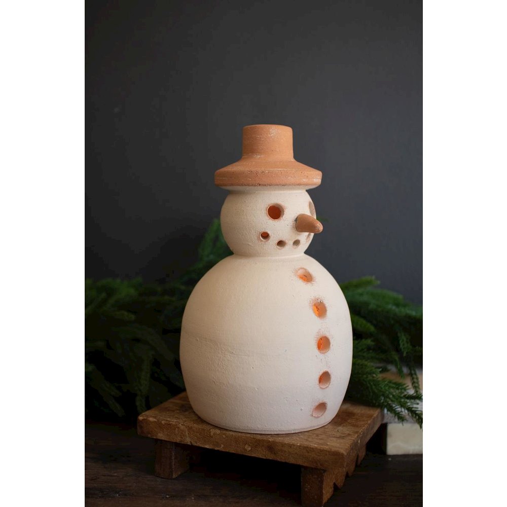 Ivory And Terracotta Snowman Luminary