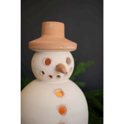 Ivory And Terracotta Snowman Luminary