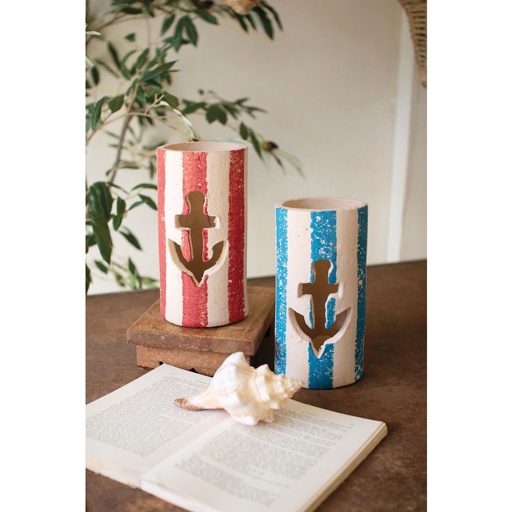 Set Of Two Painted Clay Anchor Lumiaries