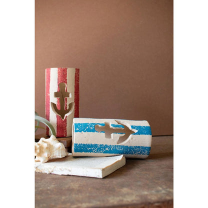 Set Of Two Painted Clay Anchor Lumiaries