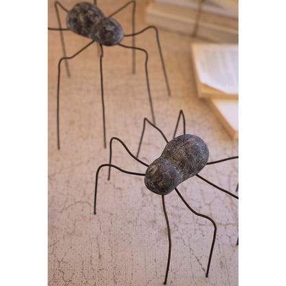Set Of Two Clay And Wire Spiders