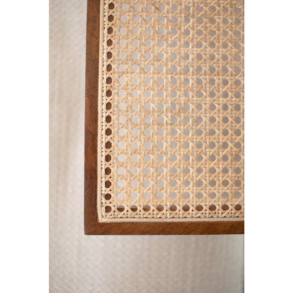 Wood Side Table With Woven Cane Detail