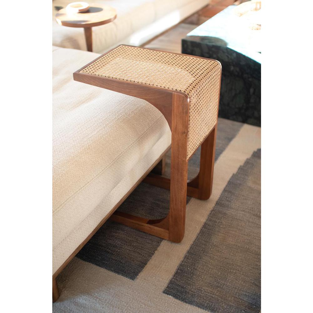 Wood Side Table With Woven Cane Detail