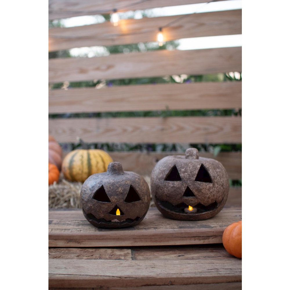 Set Of Two Paper Mache Jack-O-Lanterns