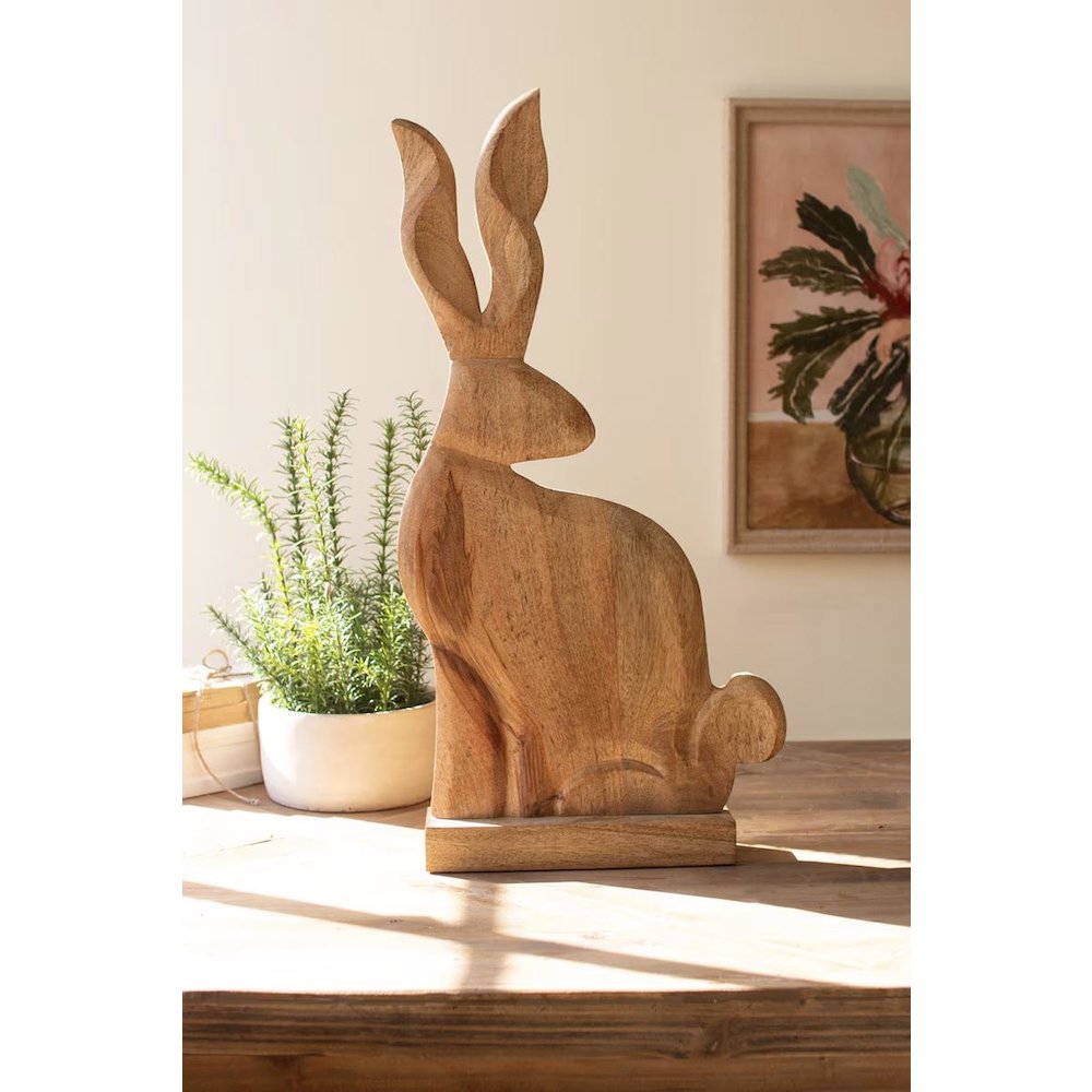 Tall Carved Wooden Rabbit On A Base