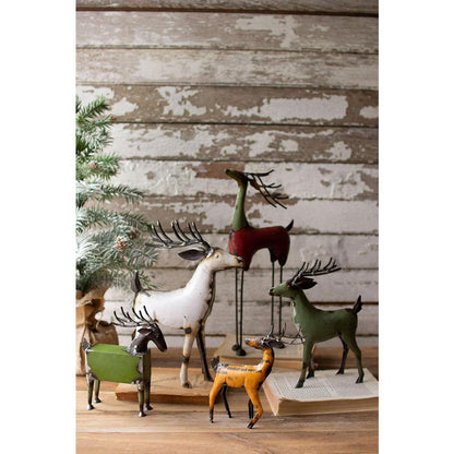 Set Of Five Recycled Metal Deer - One Each Design