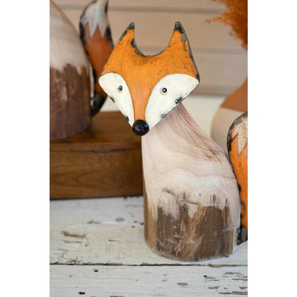 Set Of Two Recycled Wood And Iron Foxes