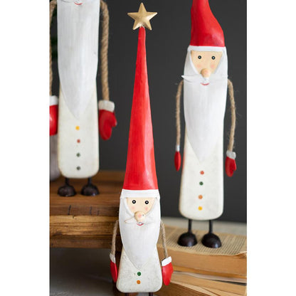 Set Of Three Painted Metal And Wood Santas