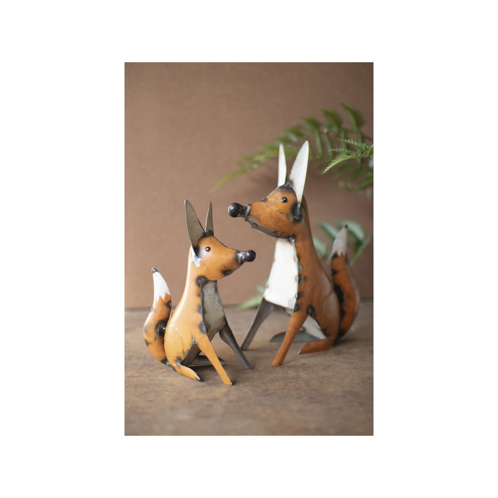 Set Of Two Recycled Iron Foxes