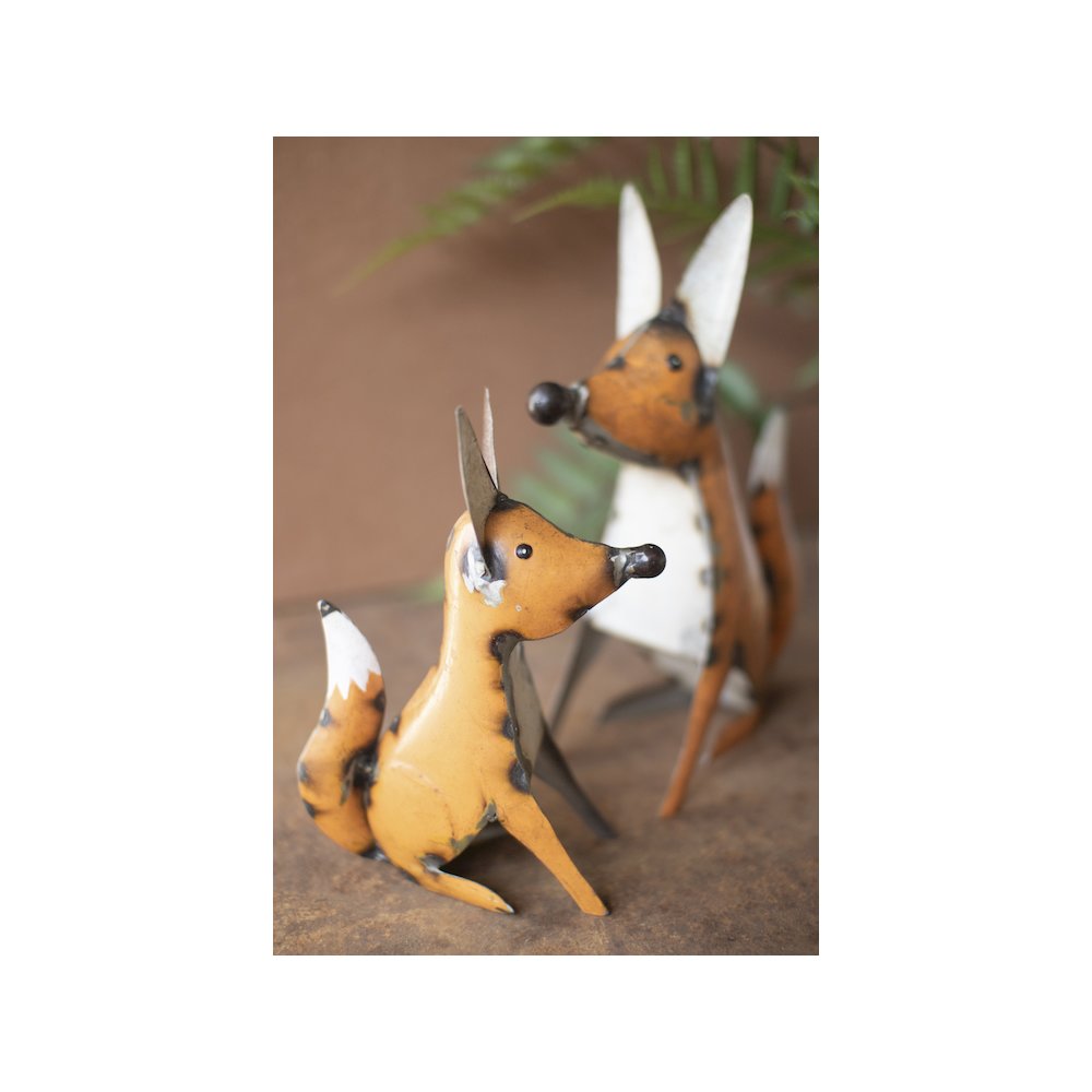 Set Of Two Recycled Iron Foxes