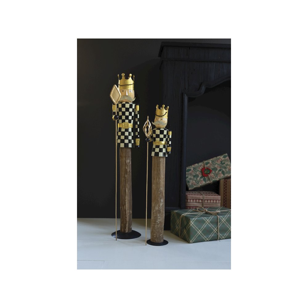 Set Of Two Painted Metal And Wood Checkerboard Nutcrackers