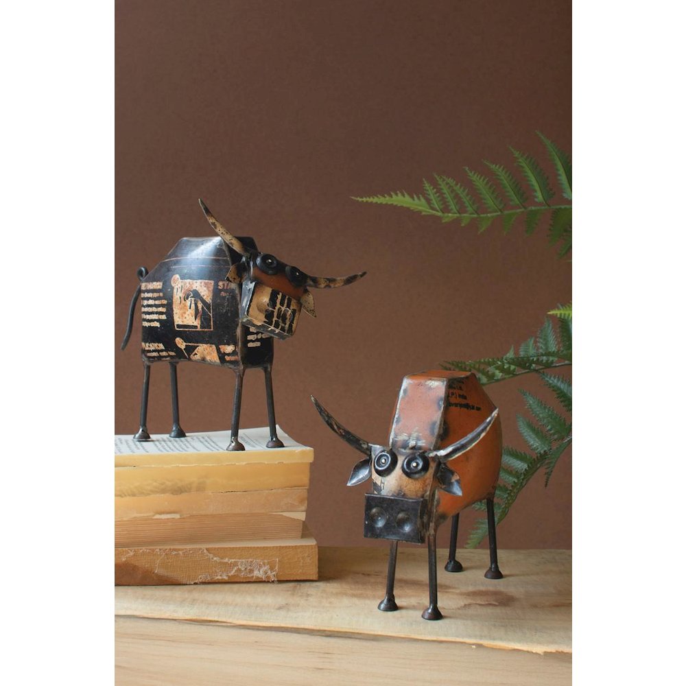 Set Of Two Recycled Iron Steers