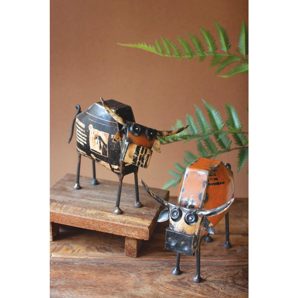 Set Of Two Recycled Iron Steers