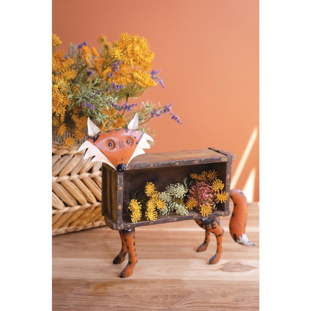 Recycled Metal Fox with Wooden Brick Mold