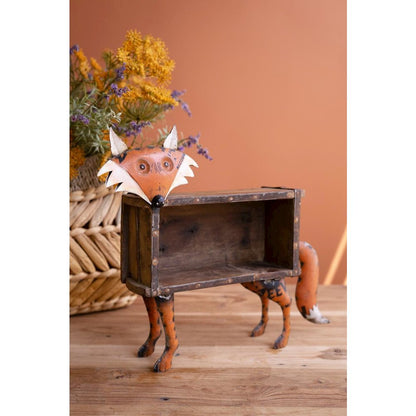 Recycled Metal Fox with Wooden Brick Mold