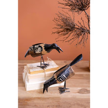Set of Two Recycled Metal and Wood Crows