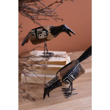 Set of Two Recycled Metal and Wood Crows