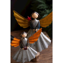 Set of Two Recycled Metal Angels on Wooden Bases