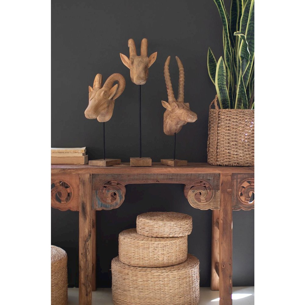 Set Of Three Carved Mango Wood African Animal Heads