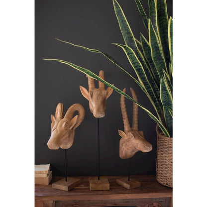 Set Of Three Carved Mango Wood African Animal Heads