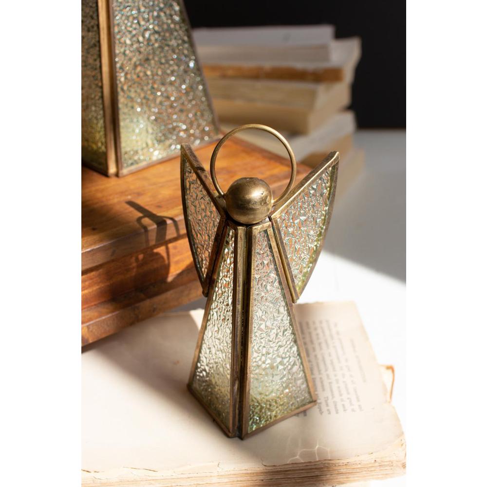 Set Of Three Antique Brass And Glass Christmas Angels