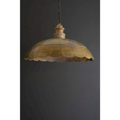 Antique Brass Pendant Light With Wood Detail 31" Dia.
