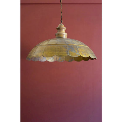 Antique Brass Pendant Light With Wood Detail 31" Dia.
