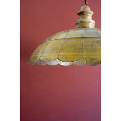 Antique Brass Pendant Light With Wood Detail 31" Dia.