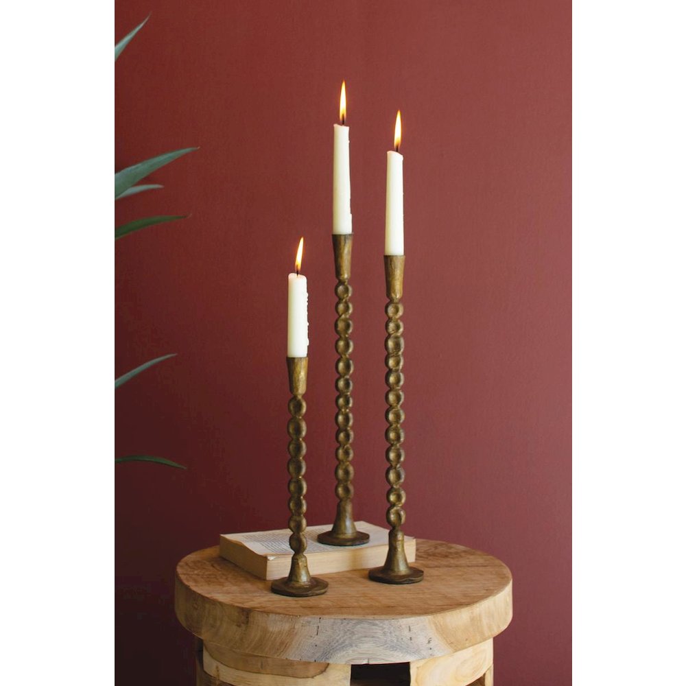 Set Of Three Antique Brass Taper Candle Holder