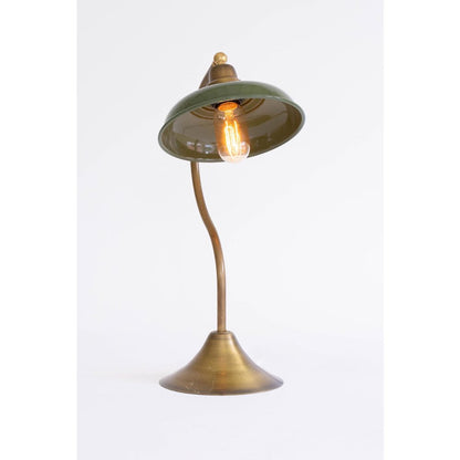 Antique Brass Table Lamp With Green Enamel Shade
