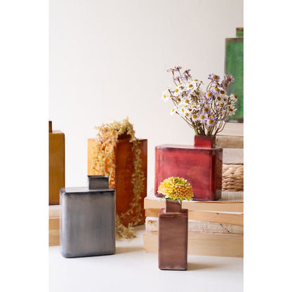 Set Of Six Painted Metal Vases - One Each