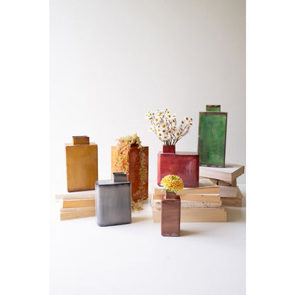 Set Of Six Painted Metal Vases - One Each
