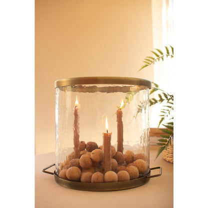 Glass Cylinder With Antique Brass Taper Candle Holder