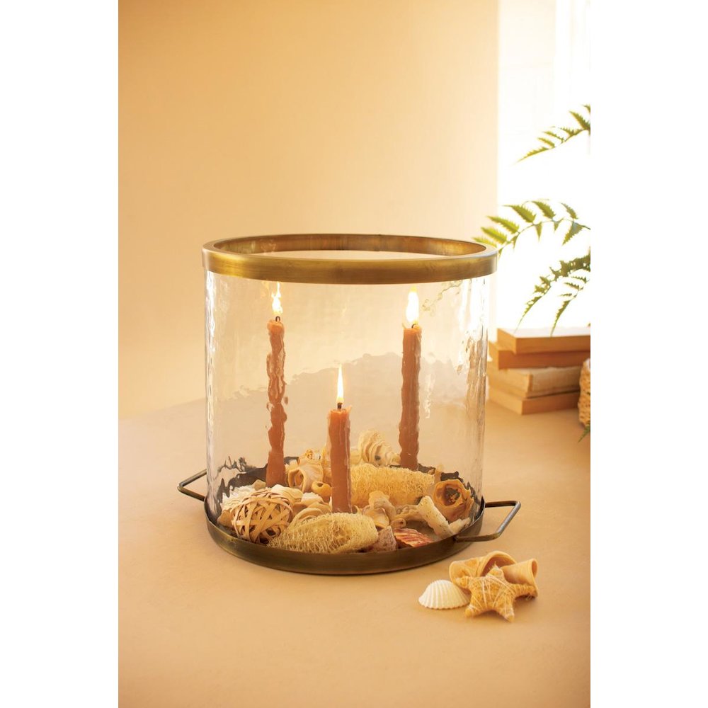Glass Cylinder With Antique Brass Taper Candle Holder