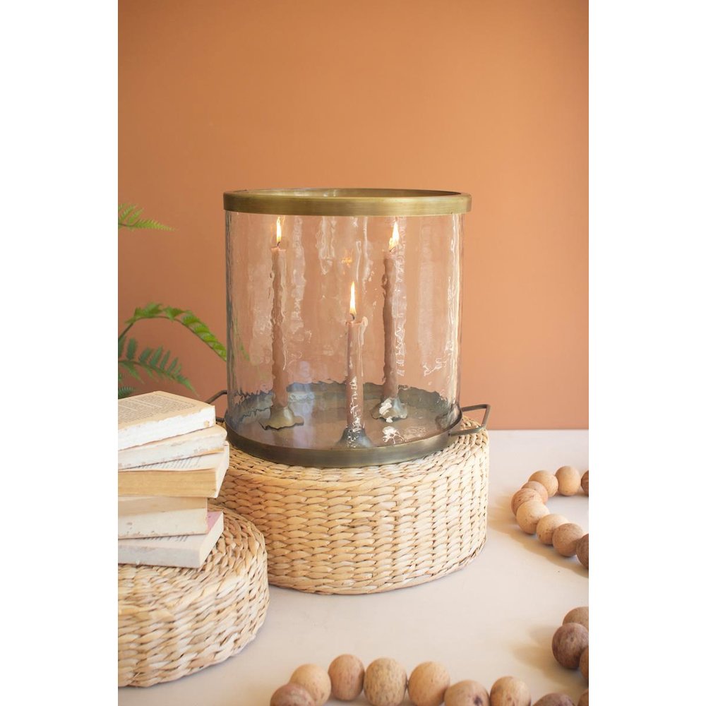 Glass Cylinder With Antique Brass Taper Candle Holder
