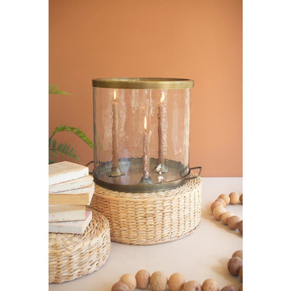Glass Cylinder With Antique Brass Taper Candle Holder