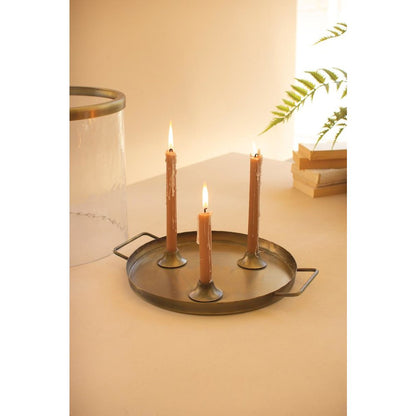 Glass Cylinder With Antique Brass Taper Candle Holder